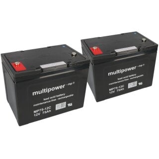 2 x 12V 75Ah Blei AGM Akku-Satz Batterien für Scooter...
