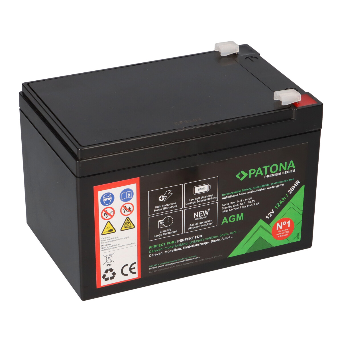 PATONA Premium AGM Akku 12V 12Ah – passend für Alarmanlage, Notlicht, USV & Solar