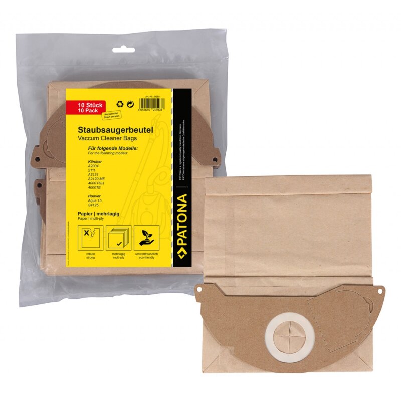 10x Staubsaugerbeutel Papier f. Kärcher 2111 A2004 A2120 ME 4000 Plus 4000TE Hoover Aqua 15 S4125
