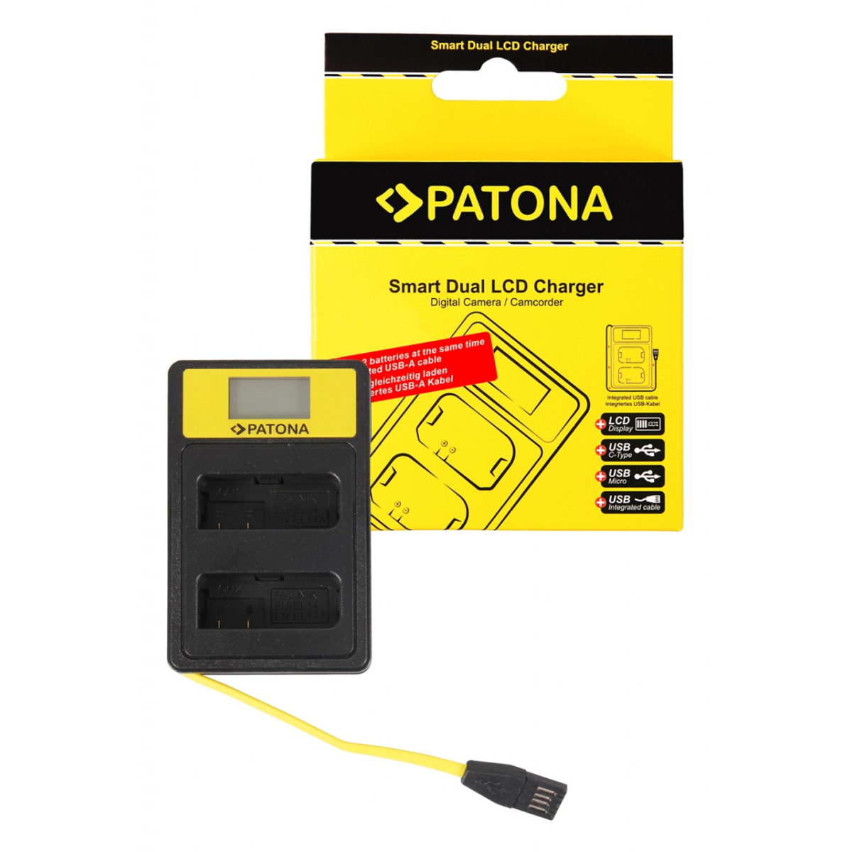 PATONA Smart Dual LCD USB Ladegerät f. Nikon EN-EL14 ENEL14