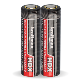 2x Kraftmax HDX Li-Ion Akku 18650 3,7V 2600mAh