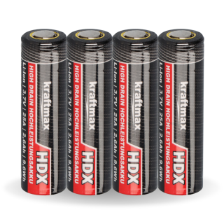 4x Kraftmax HDX Li-Ion Akku 18650 3,7V 2600mAh 25A