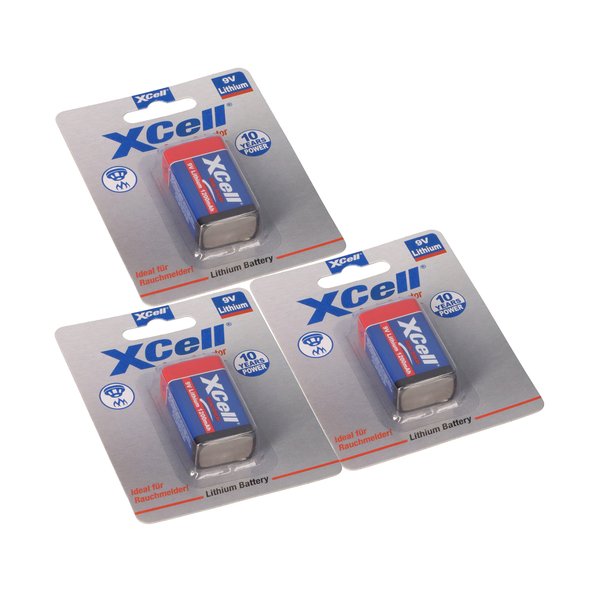 3x XCell Lithium 9V Block 1200 mAh 6AM6 im 1er Blister