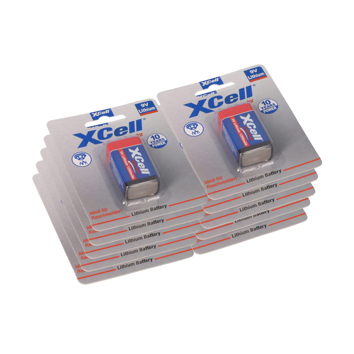 10x XCell Lithium 9V Block 1200 mAh 6AM6 im 1er Blister