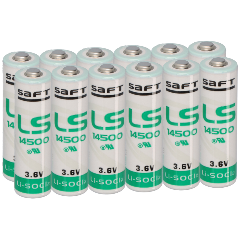12x Saft Lithium 3,6V Batterie LS14500 AA - Zelle