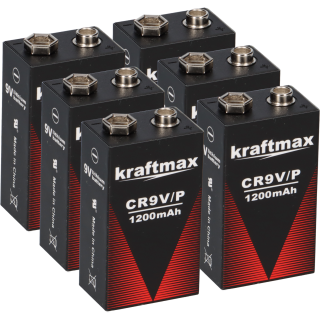 6x Kraftmax Lithium 9V Block Hochleistungs- Batterien für Rauchmelder Feuermelder - 10 Jahre Batterie Lebensdauer