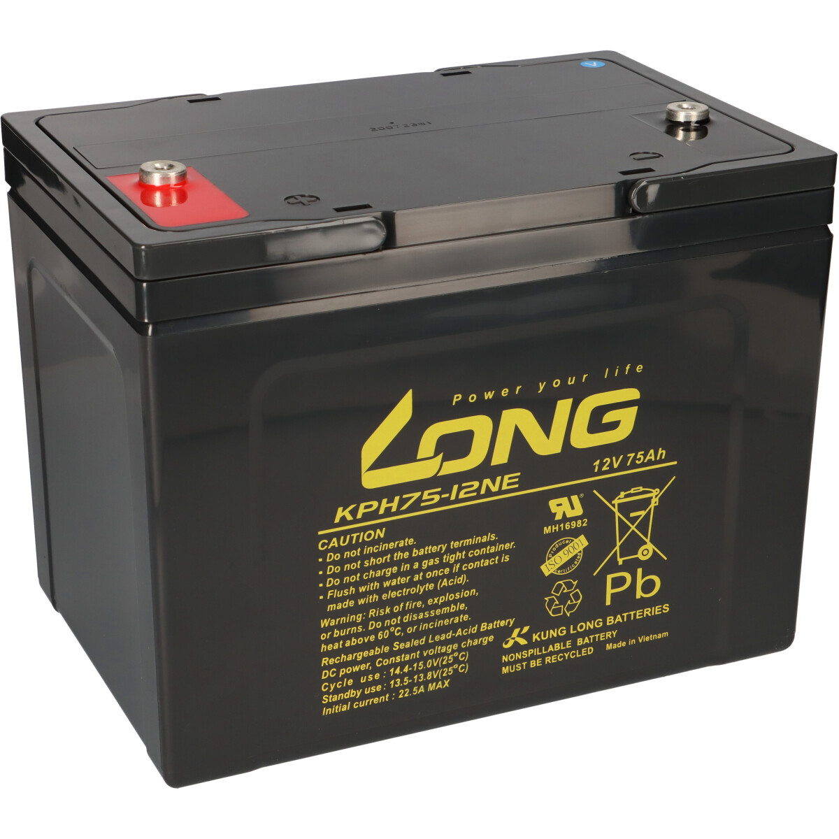 Kung Long KPH75-12NE AGM Akku 12V 75Ah M6 – passend für Weidezaun & 12V-Systeme