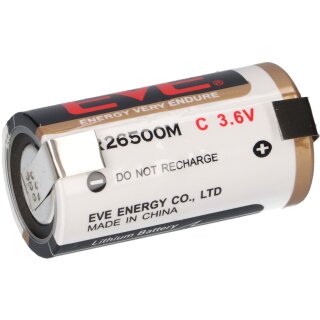 EVE Lithium Batterie ER26500M C 3.6V 6000 mAh Li-SOCI2 U Lötfahne