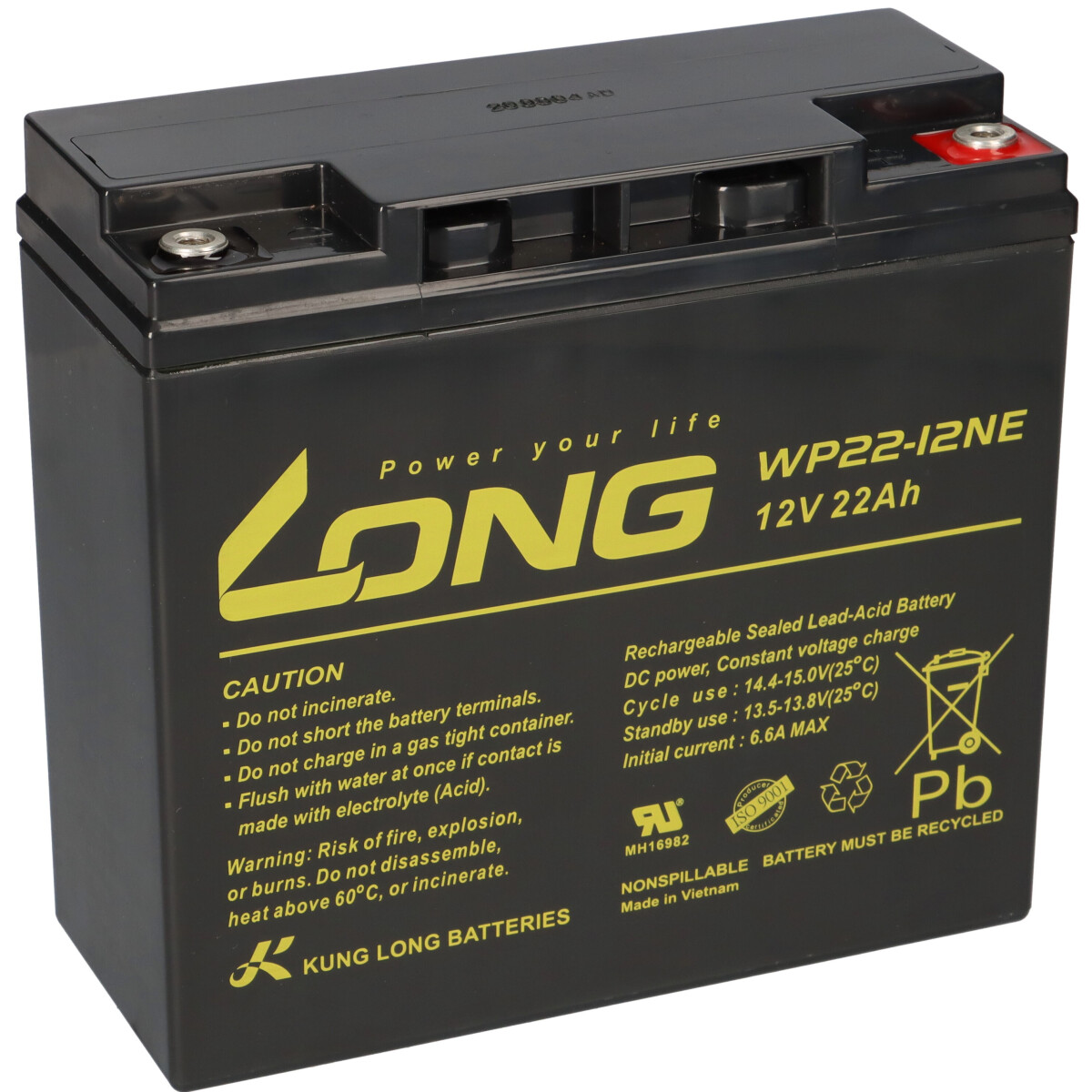 Kung Long WP22-12NE AGM Akku 12V 22Ah – für Weidezaungeräte