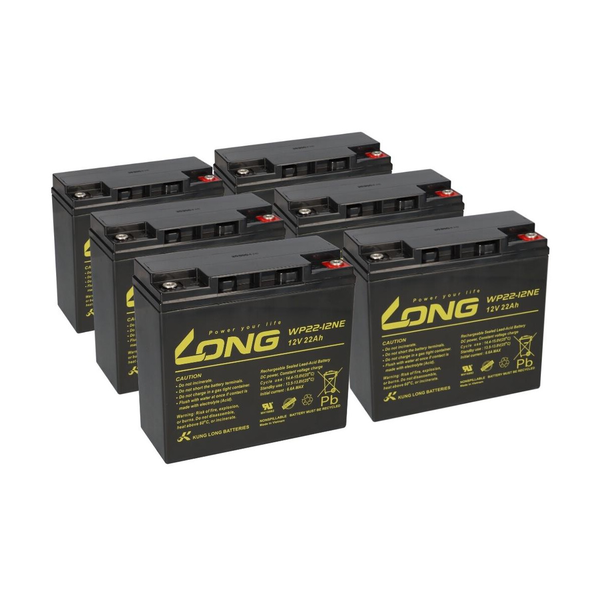 6x Kung Long WP22-12NE AGM-Akkus 12V 22Ah (72V) – für SXT Raptor V3