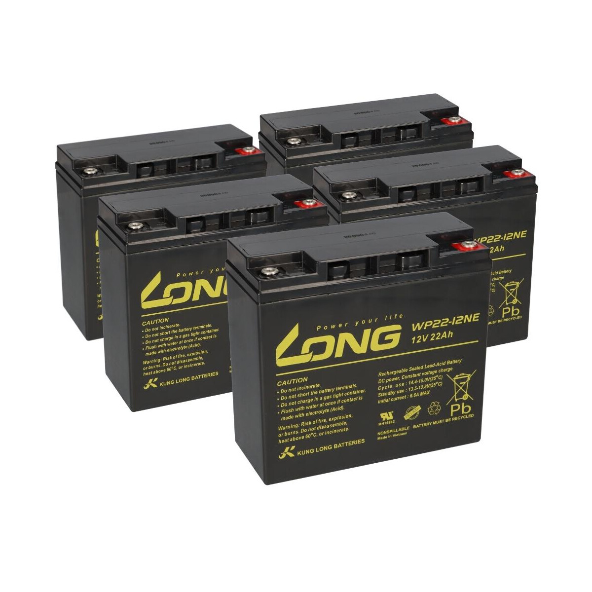 5x Kung Long WP22-12NE AGM-Akkus 12V 22Ah (60V) – für SXT Raptor 1200 V2 / Viper