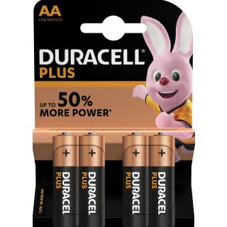 4x Duracell MN1500 AlMn Plus Power Mignon AA Batterie