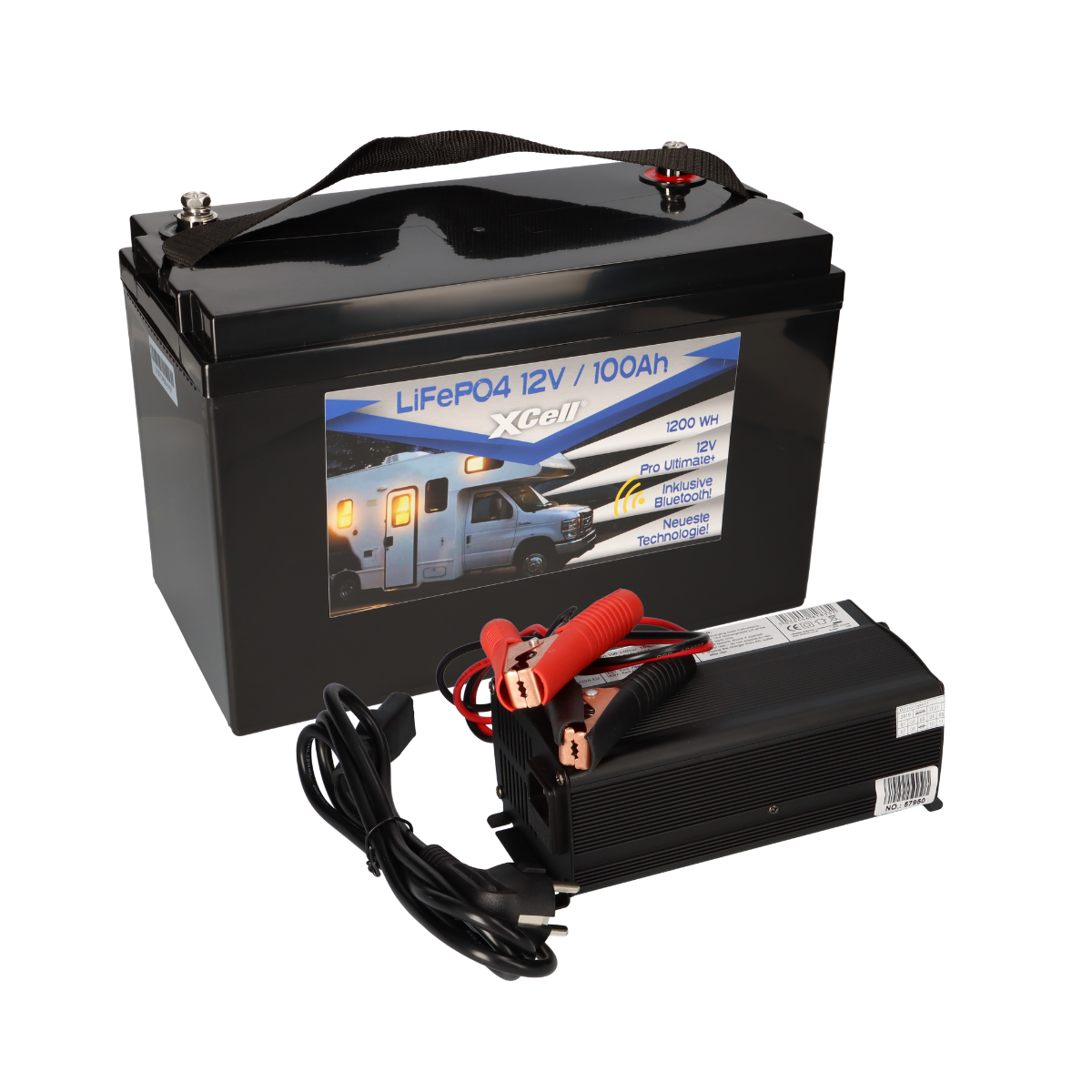 SET LiFePO4 Akku 12V (12,8V) 100Ah Bluetooth Pro Ultimate + Ladegerät 20A