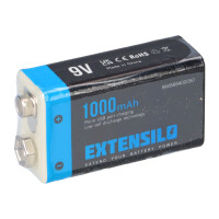 INTENSILO Akku 9V Block mit Micro-USB-Anschluss 1000mAh 1