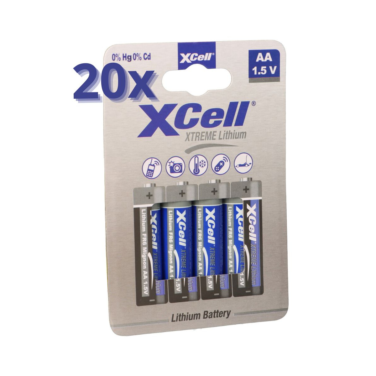 80x XTREME Lithium Batterie AA Mignon FR6 L91 XCell 20x 4er Blister