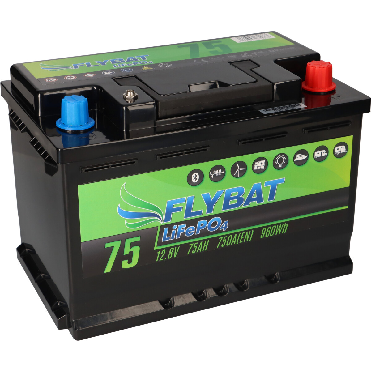 FLYBAT LiFePO4 Akku 12V (12,8V) 75Ah inkl. Bluetooth und CanBus