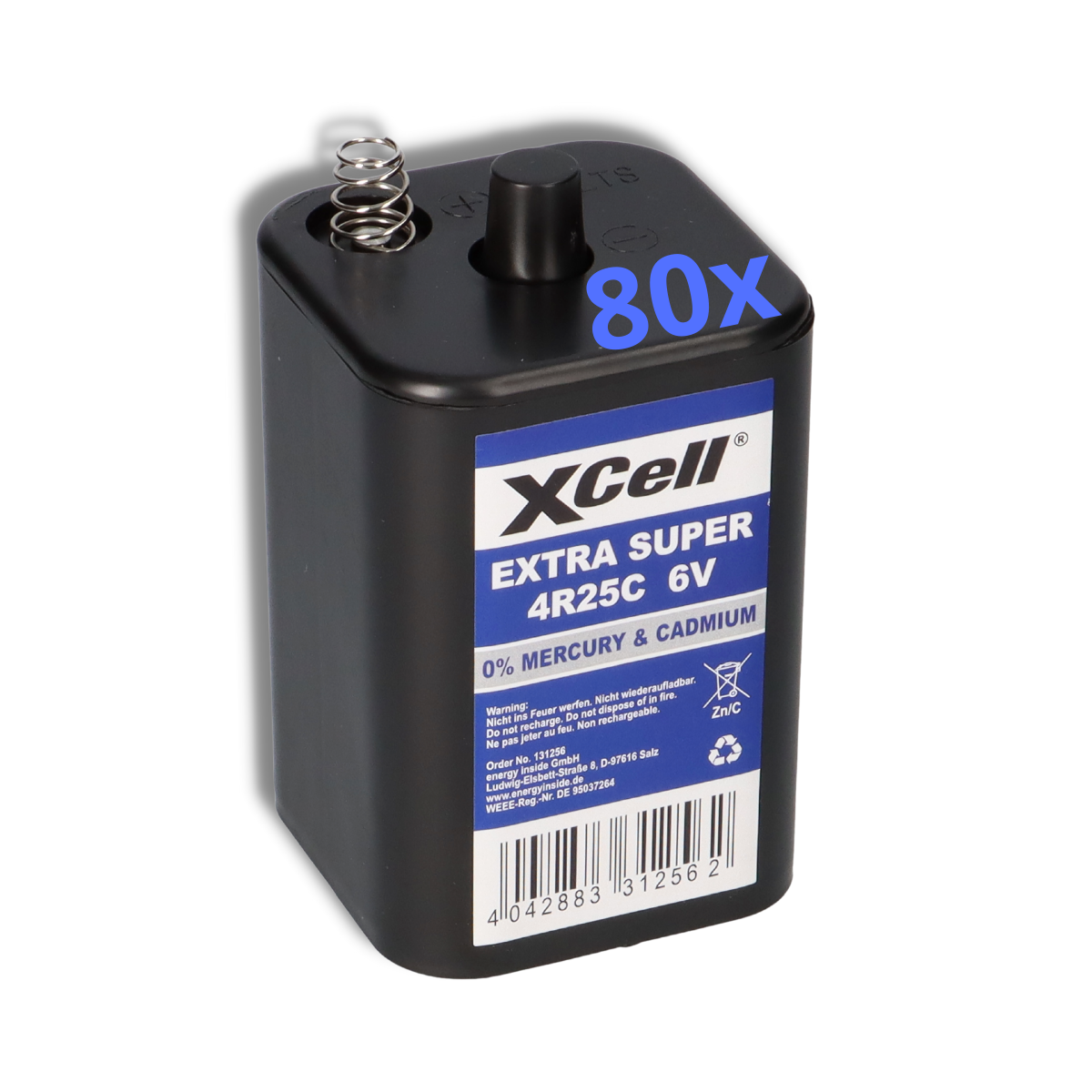 80x XCell 4R25 6V 9500mAh Blockbatterie, für Blinklampen, Baustellenlampen