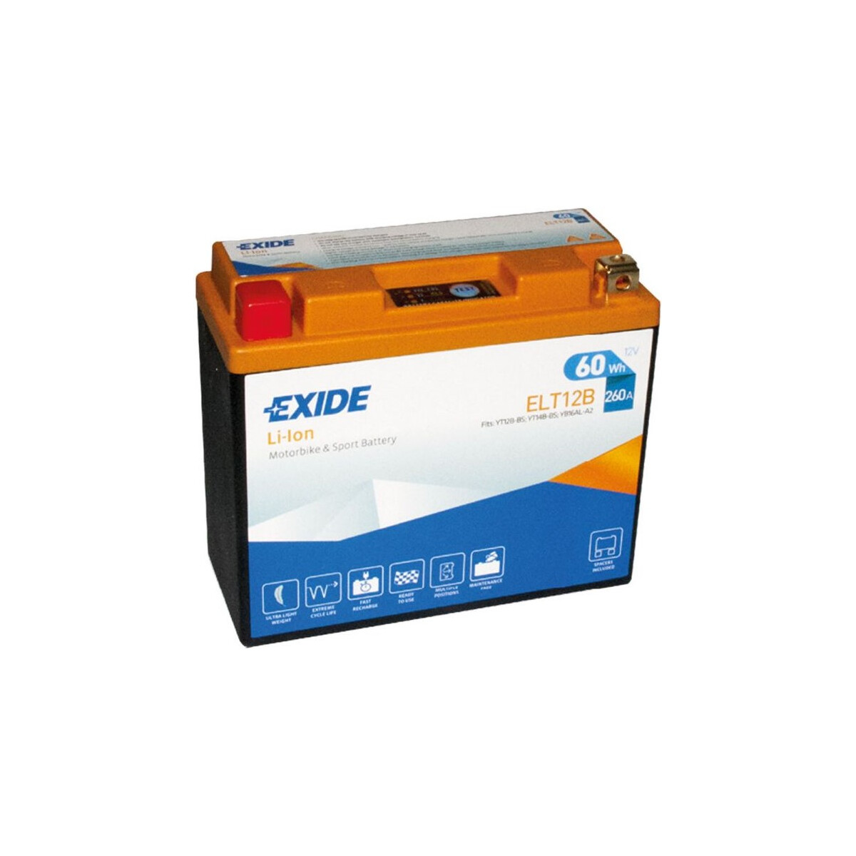 Exide ELT12B 12V 5Ah Lithium Motorradbatterie LiIon 260A