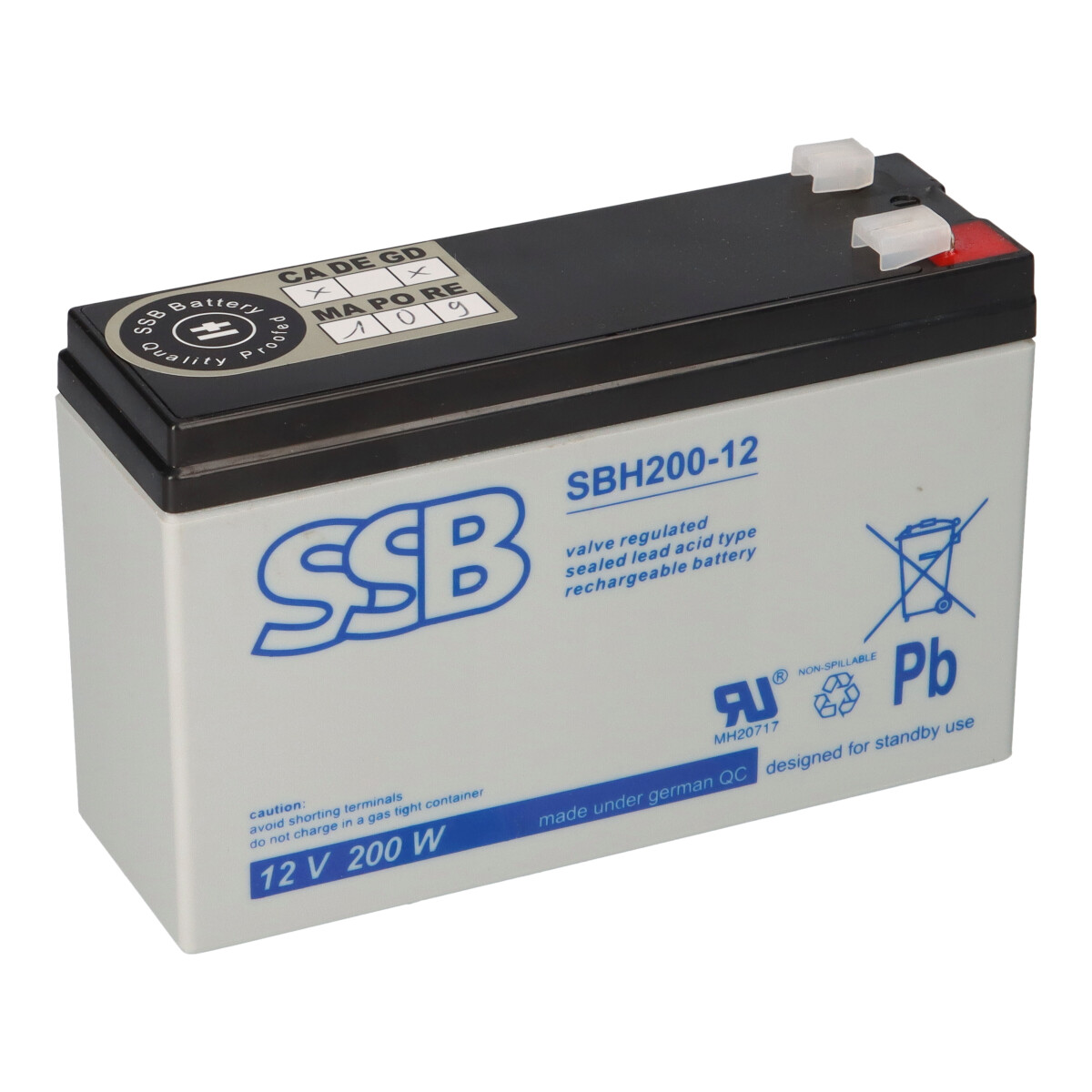 SSB Battery SBH200-12 High-Rate AGM Bleiakku 12V 4,6Ah – 170,5W/10 Min. – Faston T1/T2