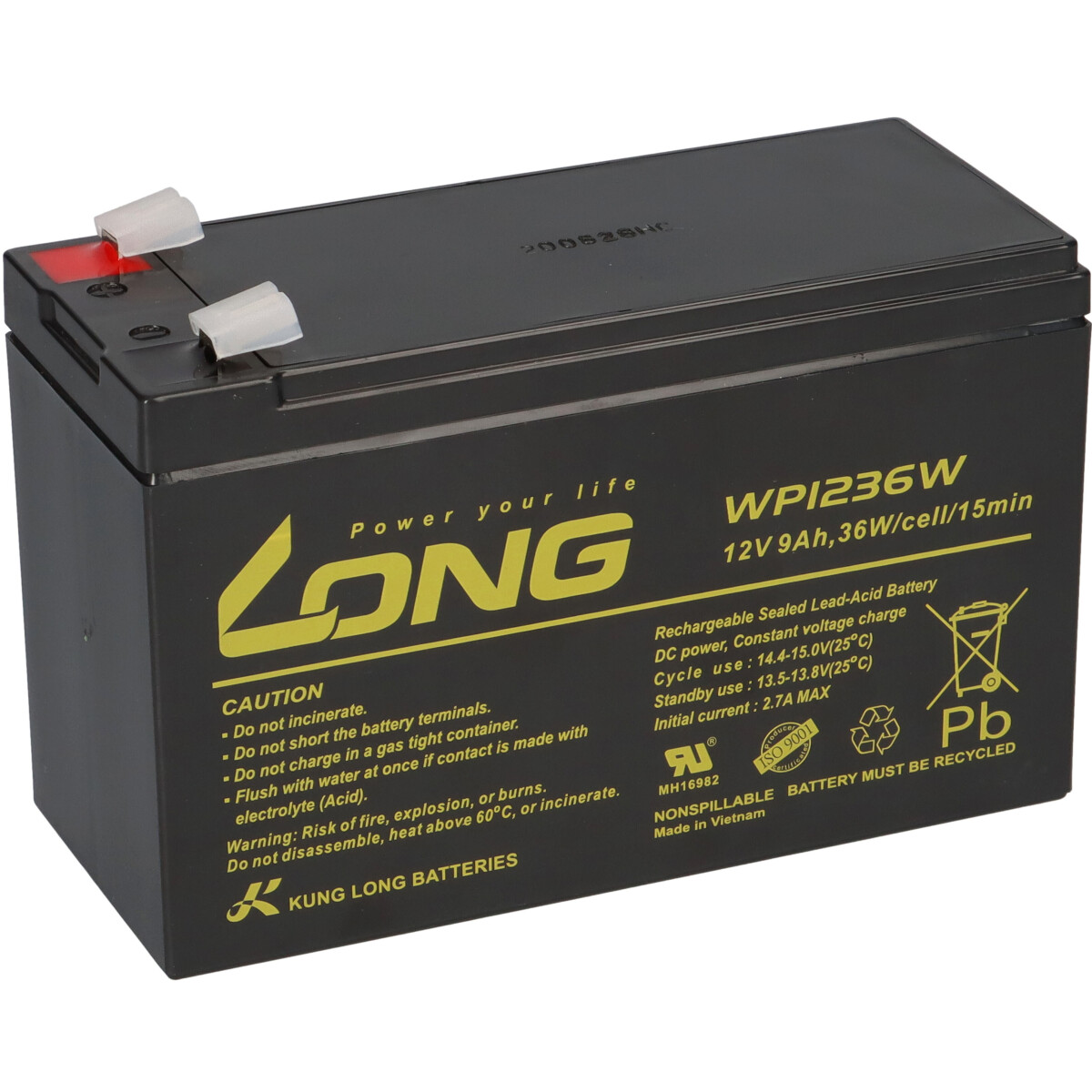 Kung Long WP1236W 12V 9Ah Hochstrom-AGM-Akku – passend für Panasonic UP-VW1245P1