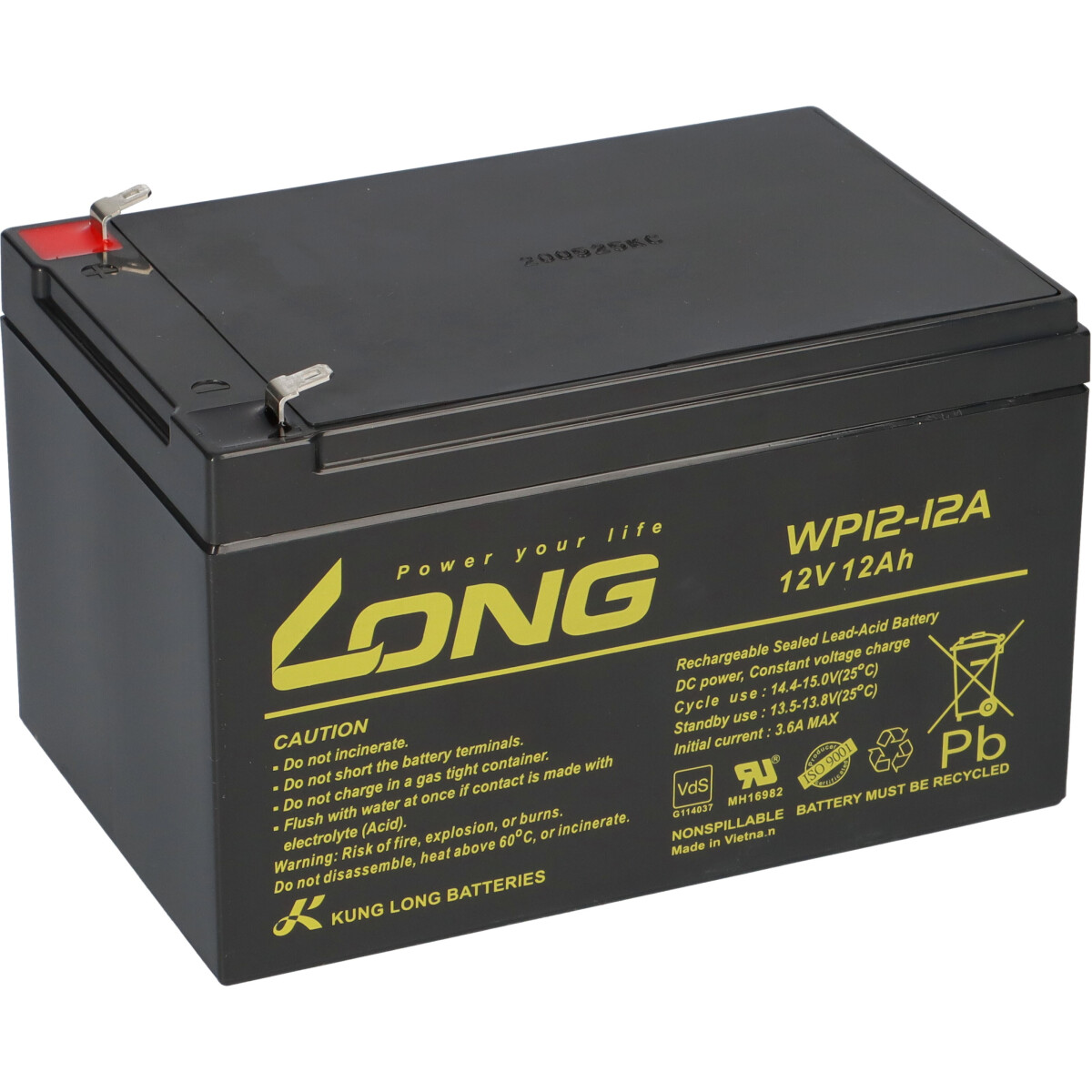 Kung Long WP12-12 F1 12V 12Ah AGM Akku VdS – passend für Panasonic LC-RA1212PG