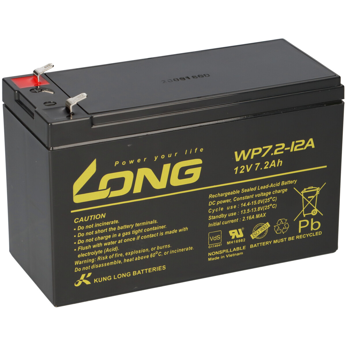 Kung Long WP7.2-12A F1 12V 7,2Ah AGM Akku VdS – passend für Panasonic LC-R127R2PG