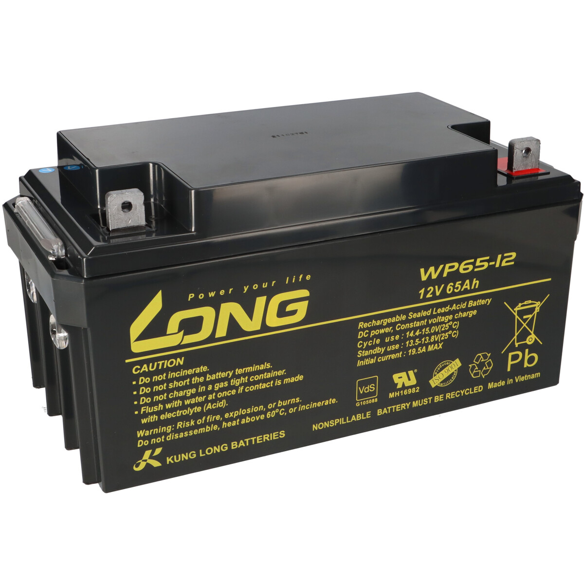 Kung Long WP65-12 12V 65Ah AGM Akku VdS – passend für Panasonic LC-X1265PG