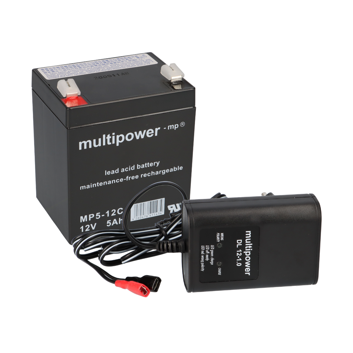 SET Multipower Blei-Akku MP5-12C Pb 12V 5Ah + Ladegerät