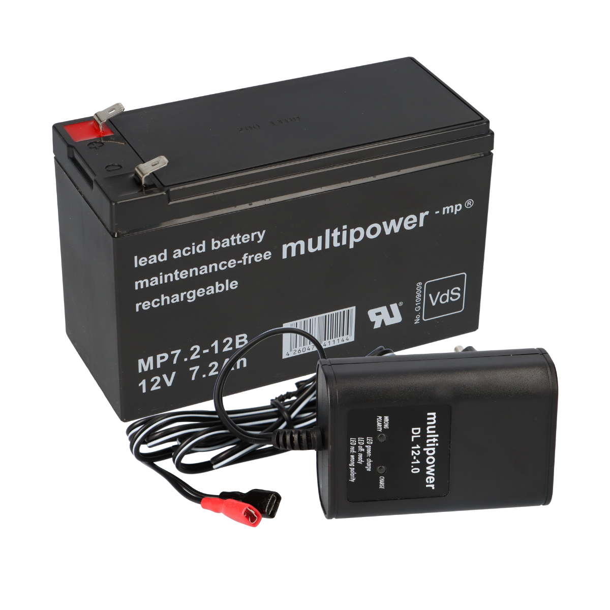 Multipower Blei-Akku MP7,2-12B Pb 12V / 7,2Ah + Ladegerät