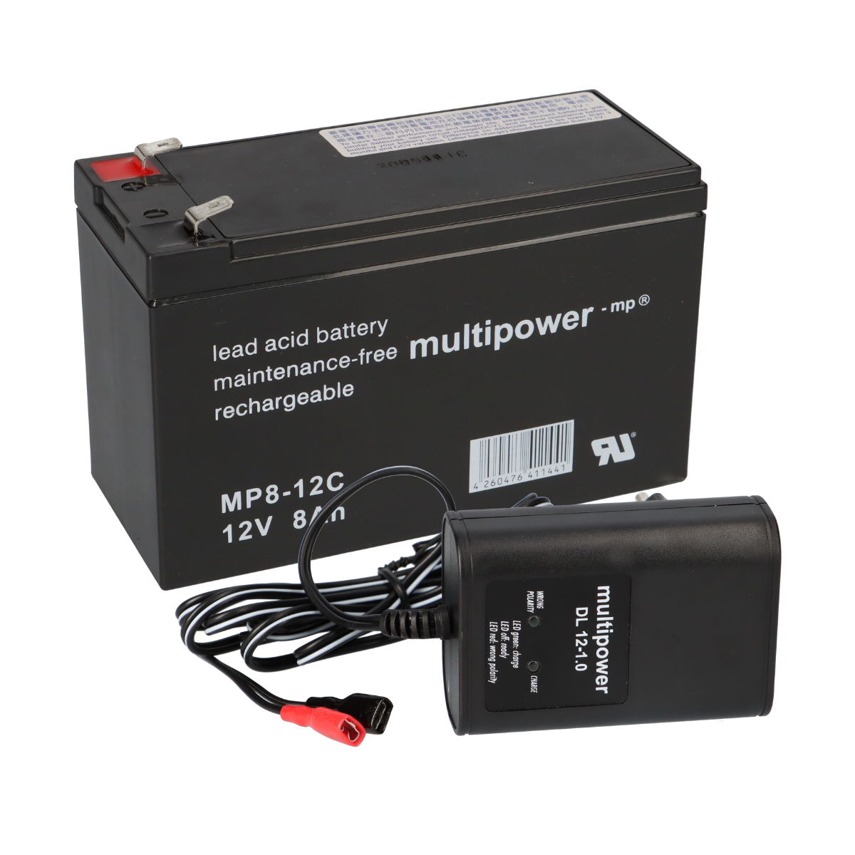 SET Multipower Blei-Akku MP8-12C Pb 12V / 8Ah + Ladegerät