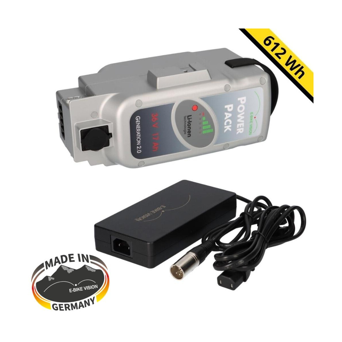 E-Bike Vision PowerPack Panasonic 36V 17Ah 612Wh Set mit 4A Ladegerät