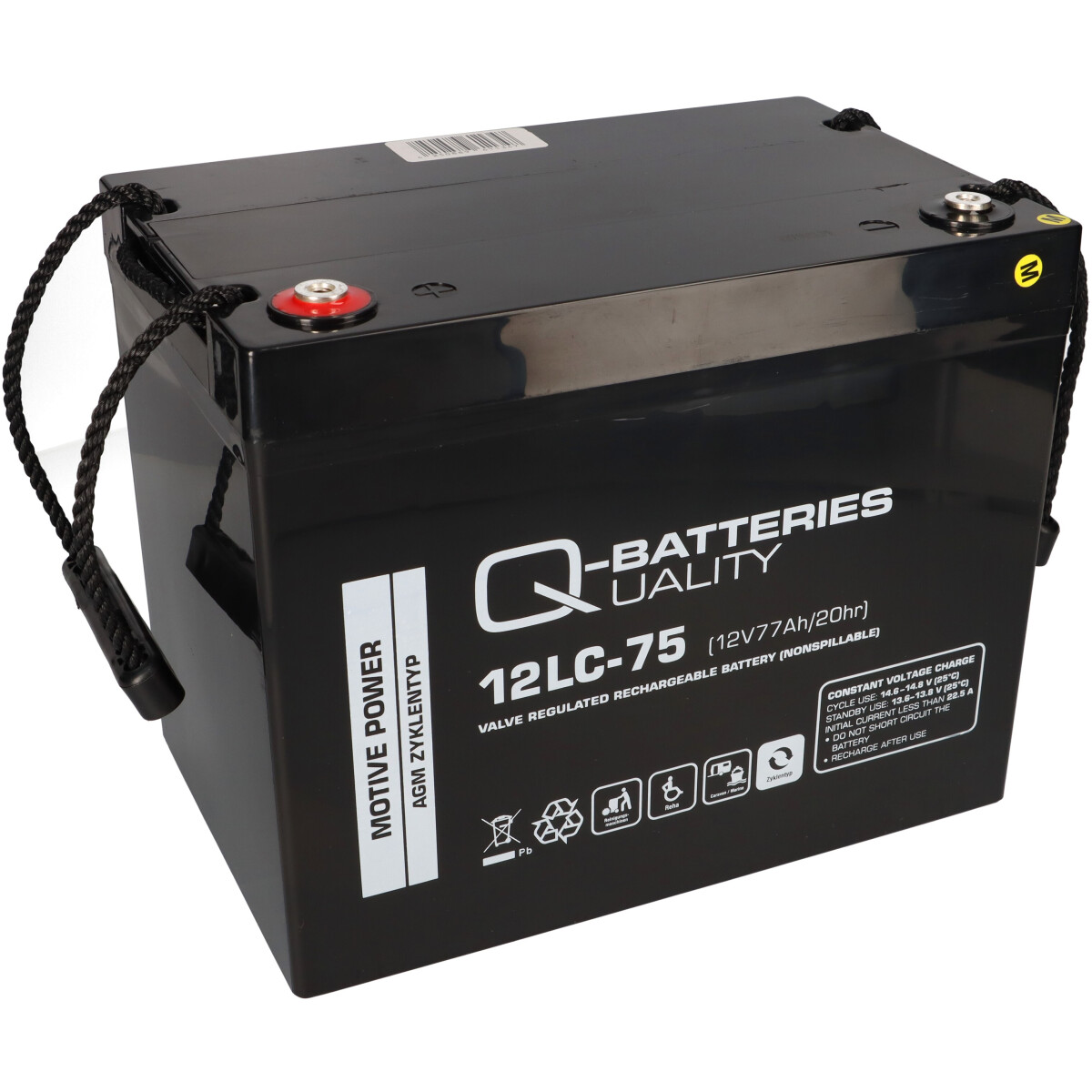 Q-Batteries 12LC-75 AGM Akku 12V 77Ah M6 – für Weidezaun-Anwendungen