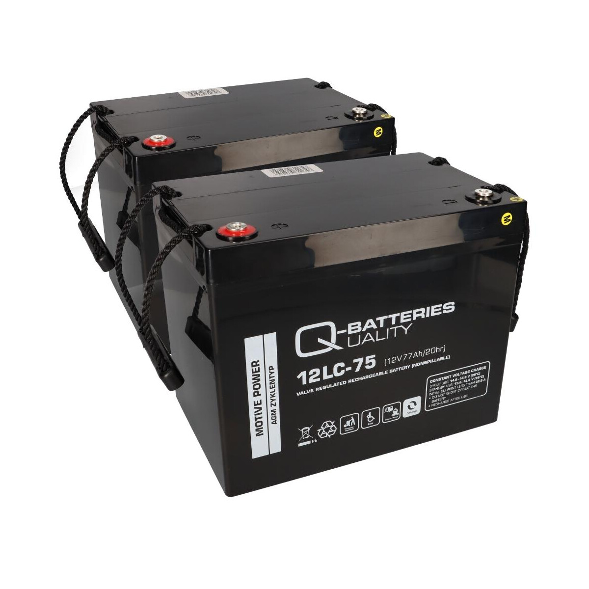 2x Q-Batteries 12LC-75 AGM Akku 24V 77Ah – kompatibel mit Pride Ranger / Victory