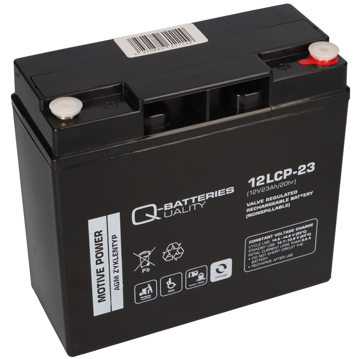 Q-Batteries 12LCP-23 AGM Akku 12V 23Ah – passend für 6-FM-18/20, Reha & Caravan