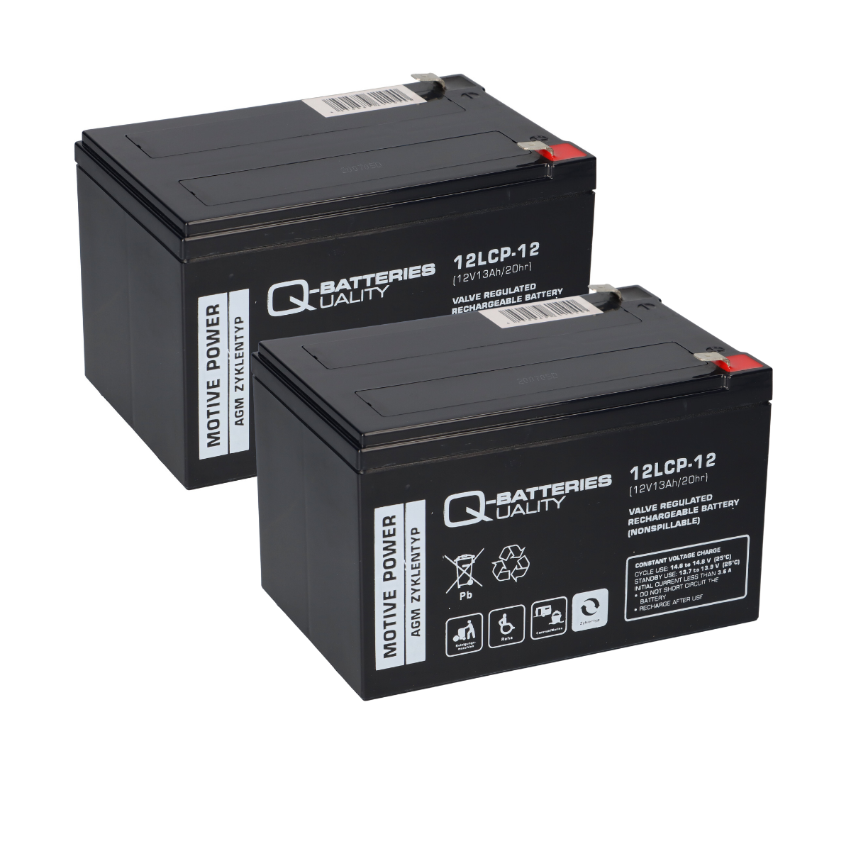 Kompatibler Accu Elektro Roller Scooter Elektromobil 24V 2x 12LCP-12 12V - 13Ah AGM QB