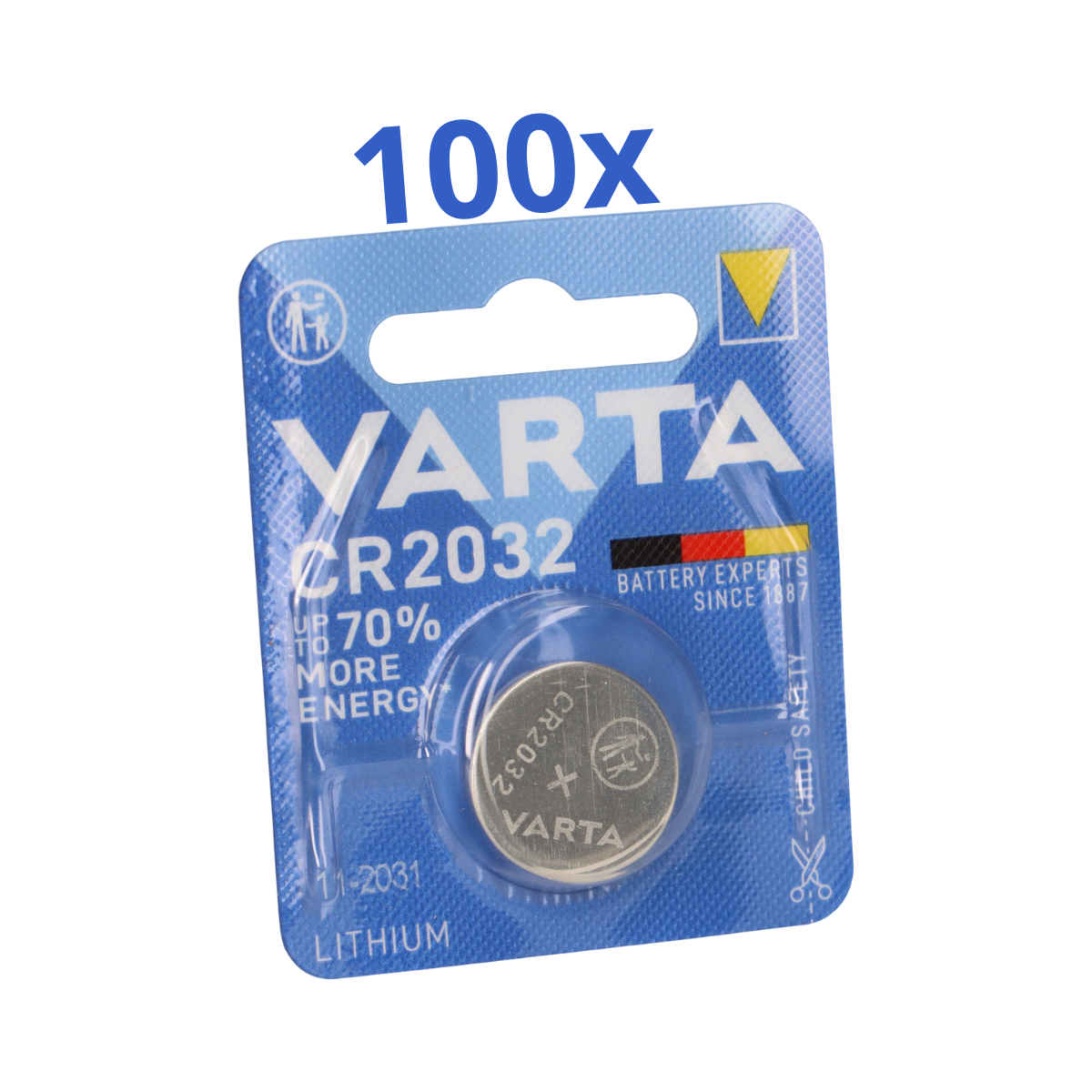 VARTA CR 2032 Lithium-Knopfzelle 3V 100 Stück 1er Blister