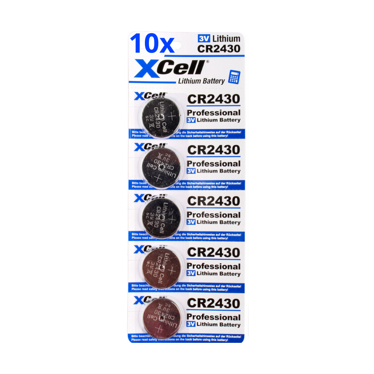50x CR2430 Lithium-Knopfzelle 3V / 290mAh (10x 5er Pack)