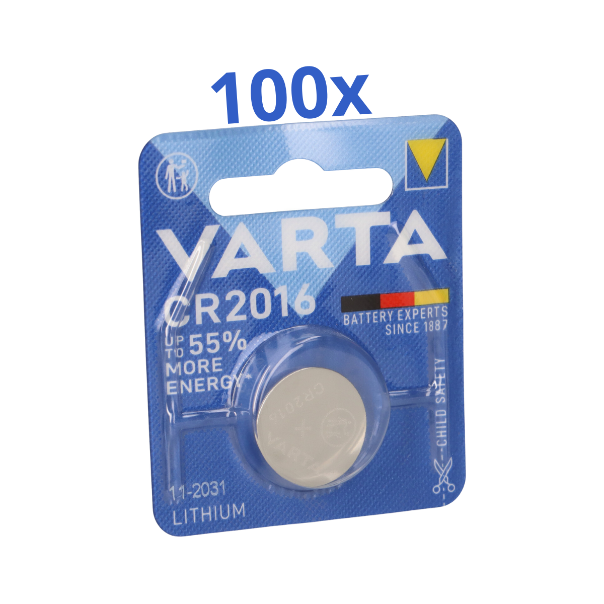 100x VARTA CR2016 Lithium-Knopfzelle 3V 100 Stück 1er Blister
