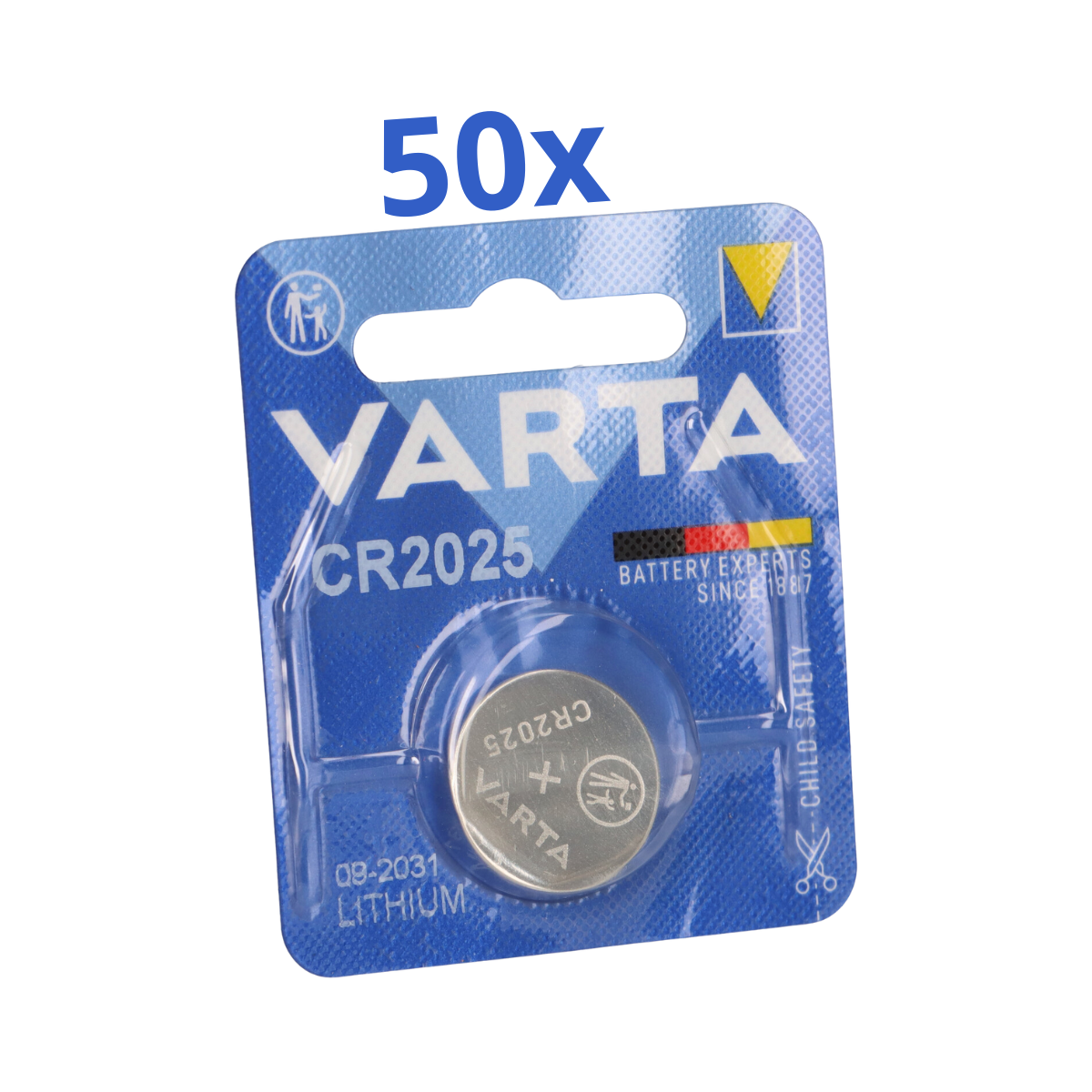 50x VARTA CR2025 Lithium-Knopfzelle 3V 1er Blister