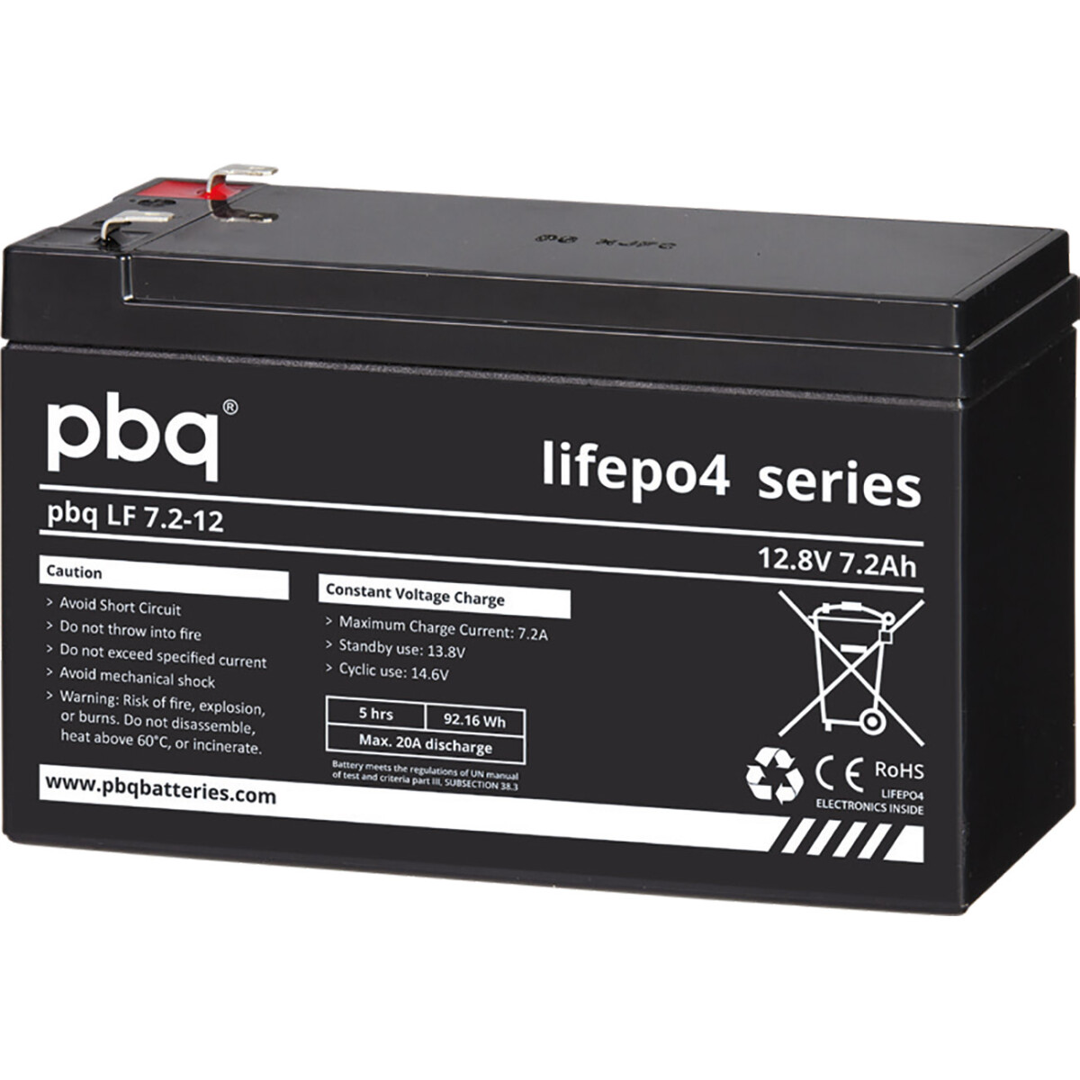 pbq LiFePO4-Akku 12,8V 7,2Ah inkl. BMS Balancer Faston 6,3