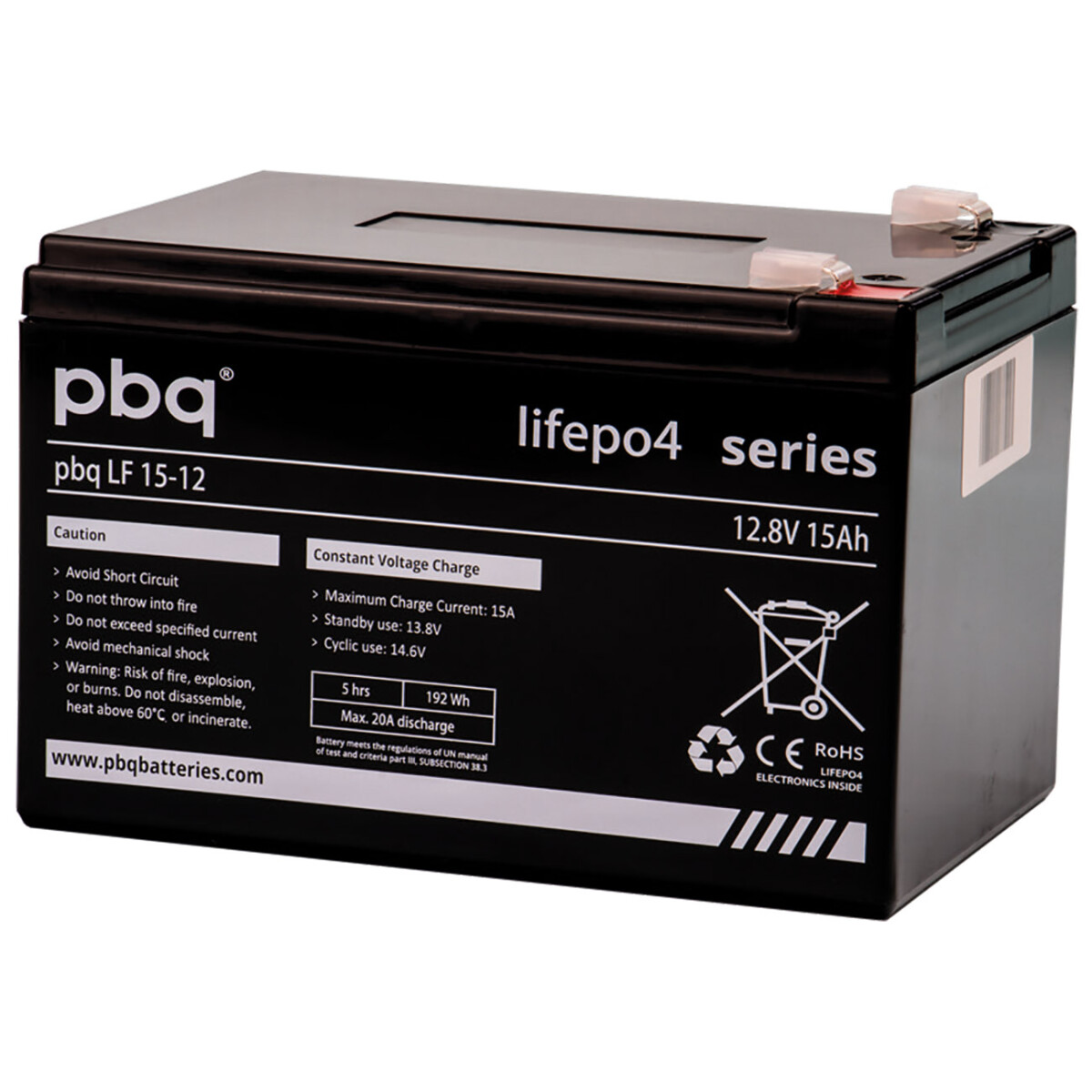 pbq LiFePO4-Akku 12,8V 15Ah inkl. BMS Balancer Faston 6,3