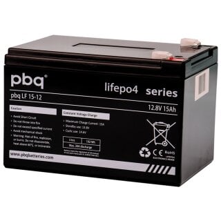 pbq LiFePO4-Akku 12,8V 15Ah inkl. BMS Balancer Faston 6,3