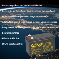 B-Ware Kung Long WP1236W 12V 9Ah AGM Bleiakku F2 6,3mm Hochs