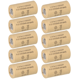 10x XCell Akku Sub-C 1,2V 1500 mAh 1500SCK PP Pappmantel NiCd Hochstrom