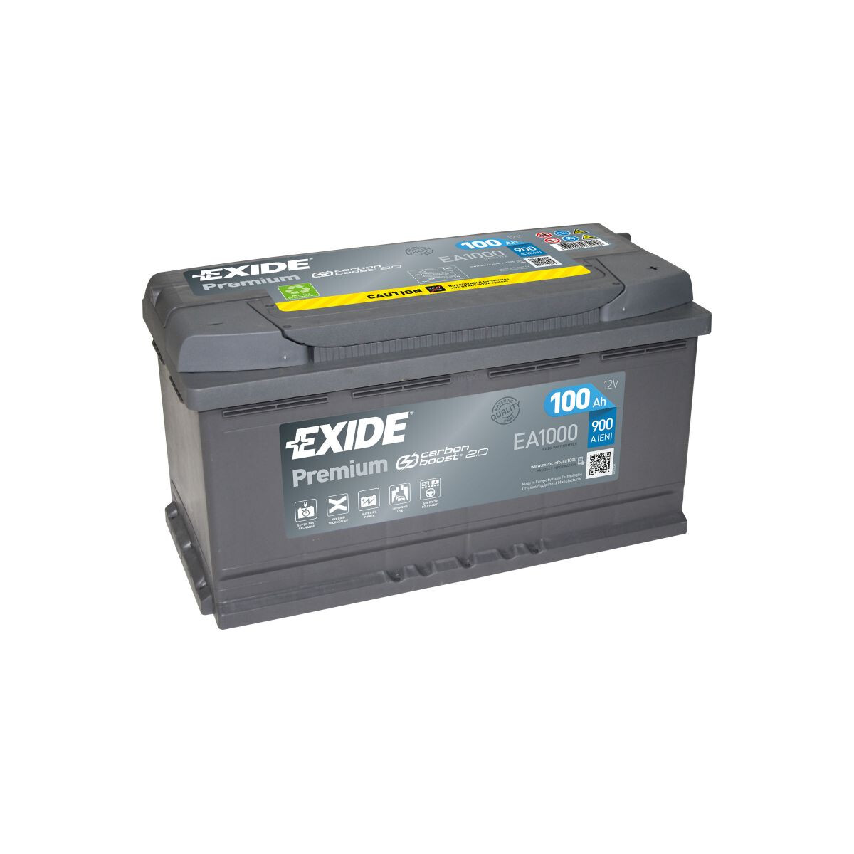 EXIDE EA1000 Premium Carbon Boost Auto 12V 100Ah 900A