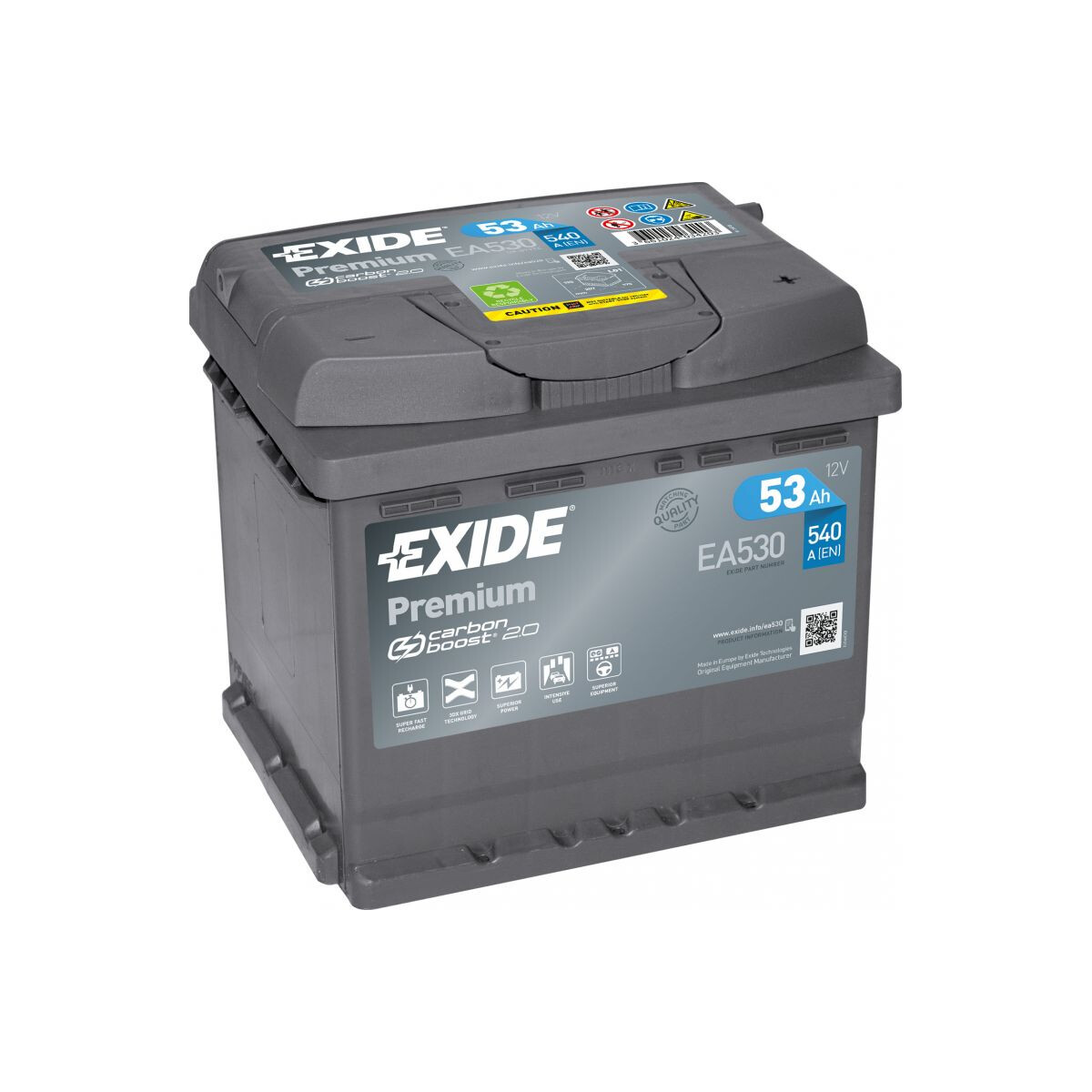 EXIDE EA530 Premium Carbon Boost Auto 12V 53Ah 540A