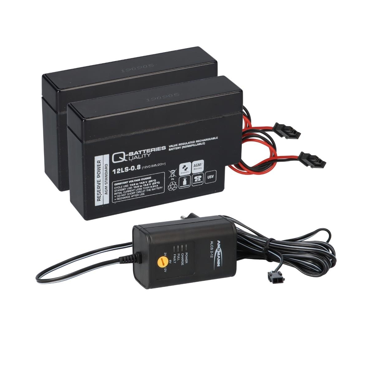 Ladegerät mit 2x Blei-Akku 12V 0,8Ah 12LS-0.8 Heim & Haus Molex Stecker