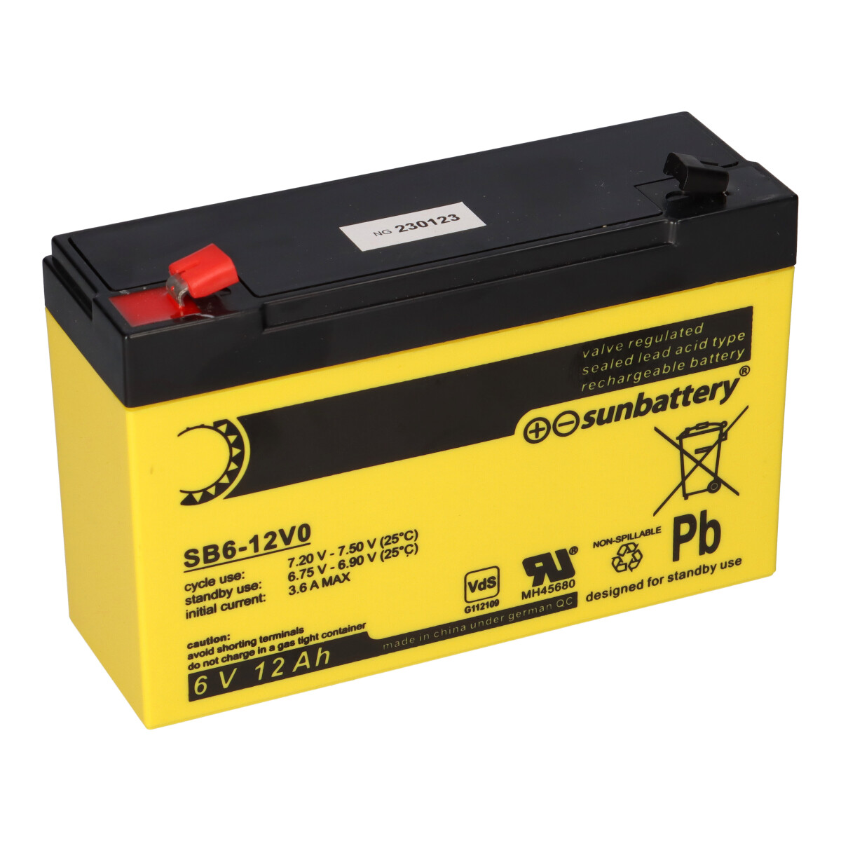 SUN Battery SB6-12V0 AGM Akku 6V 12Ah T1 / Faston 4,8 mm