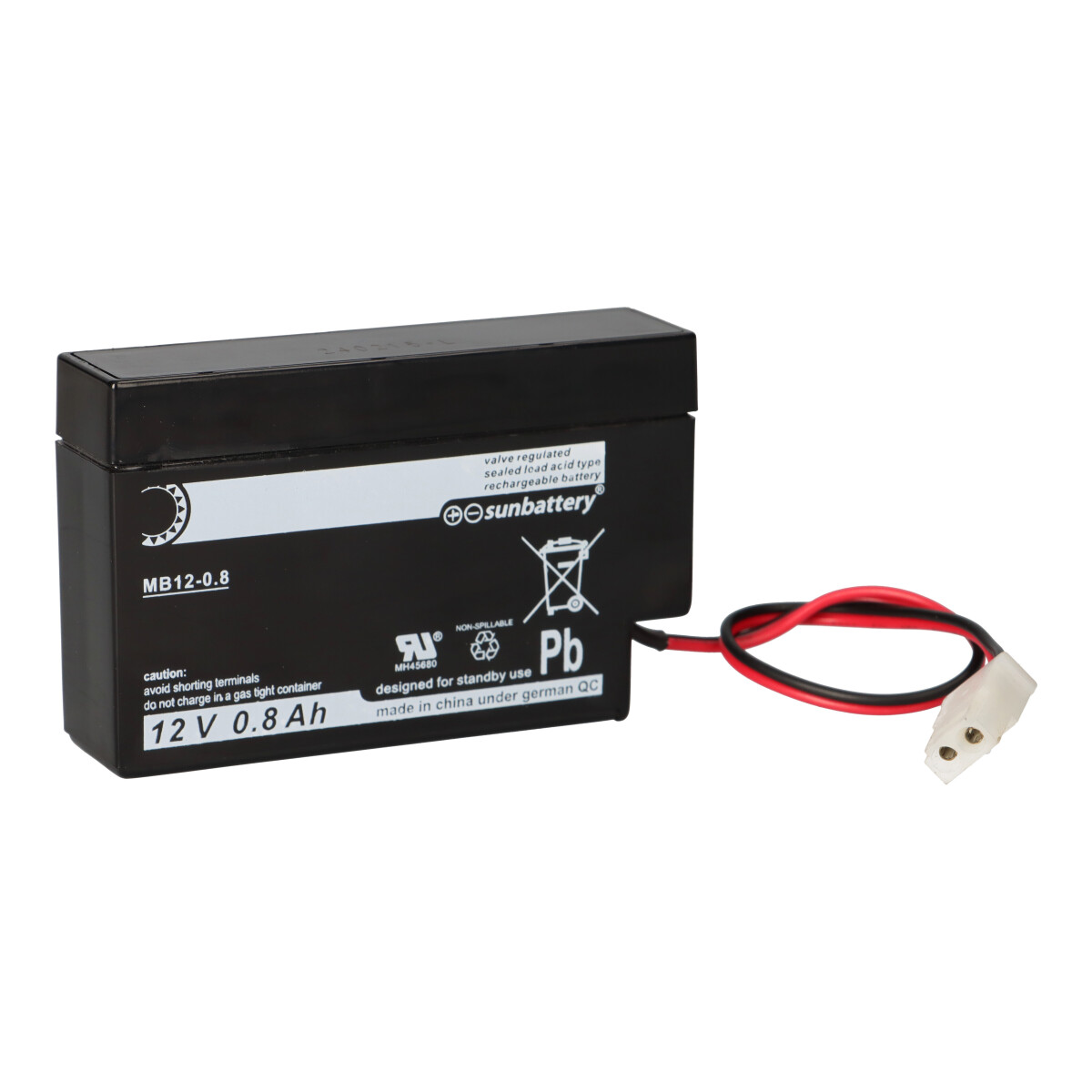 SUN Battery MB12-0.8 AGM Akku 12V 800mAh Blei-Vlies-Akku mit VDS