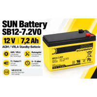 SUN Battery SB12-7.2V0 AGM Akku 12V 7,2Ah T1 / Faston 4,8 mm